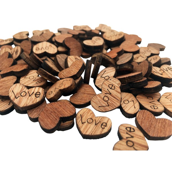 100 Pack Shaped Rustic Wooden Love Heart Wooden Heart Confetti Engraved Love Hearts Wedding Table Scatter Decoration Crafts for Wedding Valentine's Day Gift (Brown-Love)