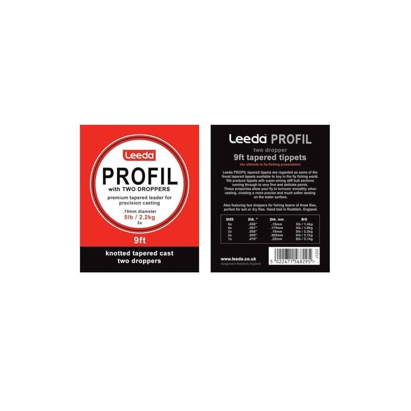 Leeda Profil 9ft Tapered Leaders with 2 Droppers, 6lb