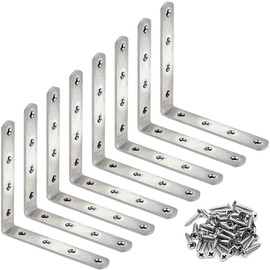 8 Pcs Stainless Steel L Bracket 5 x 5 inch Heavy Duty Solid Shelf Support Corner Brace, Metal Joint Right Angle Bracket for Wood Shelves, with Screws