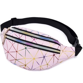 Bum Bag Women's Elegant Waist Bag Waterproof PU Leather Belt Bag Multifunctional Running Belt for Everyday Festival Running Travel Party Hiking Travel Holiday, pink, Elegant