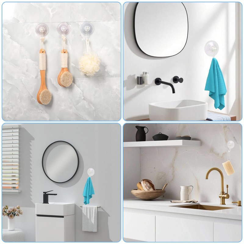 Suction Cup Hooks 6 Pack Clear Shower Hook Reusable Hanger