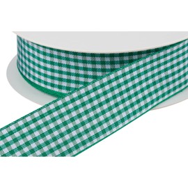 Ribbonitlux Gingham Ribbon, 1 Inch 25 Yd, Plaid Checkered Ribbon With Woven Edge, For DIY Crafts, Flower Bouquet Wrapping Home Decoration (Emerald)
