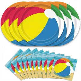 Dereinwo 50Pcs Pool Party Paper Plates and Napkins Disposable paper plates for Pool Party Party Supplies