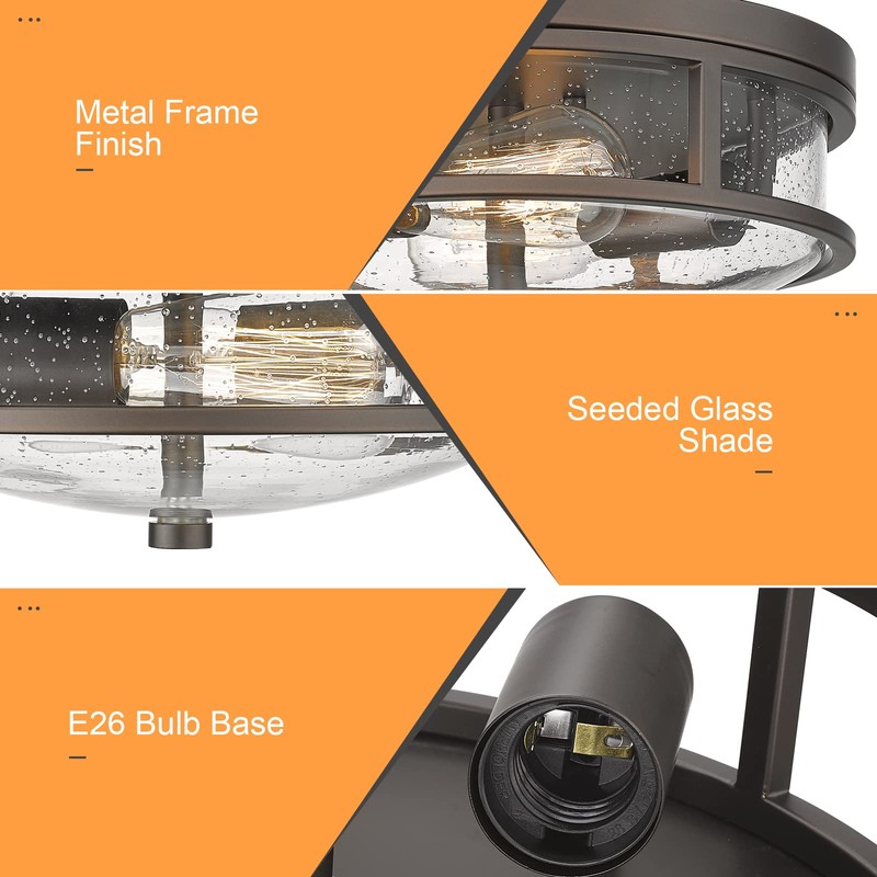 Rosient Flush Mount Ceiling Light Fixture, 12 inch 2-Light Modern