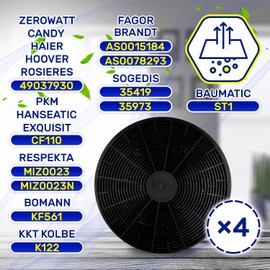 4 Stück Aktivkohlefilter Dunstabzugshaube Ø 175 mm H 35 mm mit dem Originalcode 49037930 für Candy für Hoover AS0015184 für Fagor CF110 für PKM 35973 für Sogedis - MONTERAL