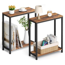 SLEEPING LAMB Narrow End Tables Living Room Set of 2 Small Side Table for Small Space, 2 Tier Slim Skinny Night Stand for Bedroom, Couch Beside Nightstands, Rustic Brown and Classic Black