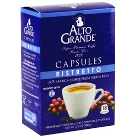Alto Grande Super Premium Coffee Single Serve Capsules for Nespresso Machines, 100 Percent Arabica Coffee From Puerto Rico (Ristretto, 18 Count)