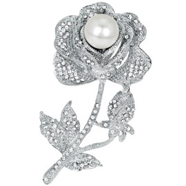 Vintage Brooch Flower Brooches Pin - Silver Crystal Rhinestone Lapel Pins Bouquet for Women and Girls Fashion Dress Accessories Party Jewellery Gift UB4032