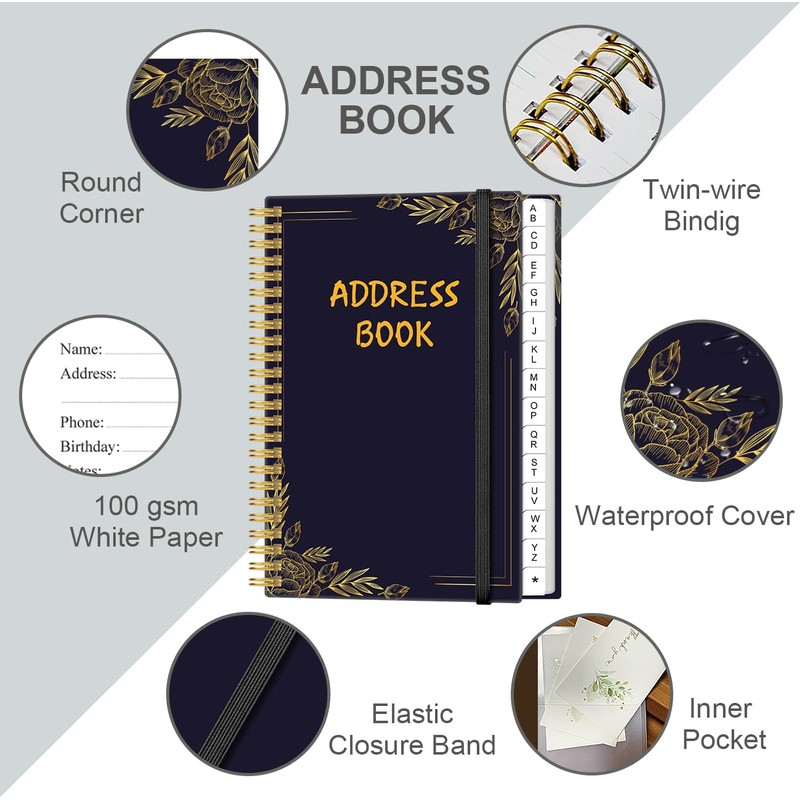 Address Book with Alphabetical Tabs - Small Address Book Spiral