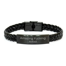 Amazing F-ing Artist Quote Braided Leather bracelets for Dad Gift, Engraved Stainless Steel PU Leather Artist Inspired Jewelry Gifts for Father's Day, Unique Artist Themed Presents from Mom to Dad