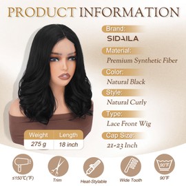 Sidaila 14 Inch Middle Part Wavy Wig for Women, Black