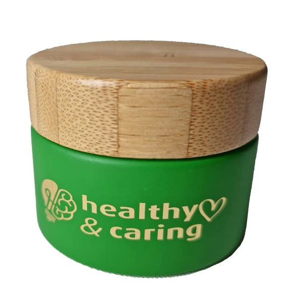 healthy & caring 50 ml green glass jar with bamboo lid - high-quality and environmentally friendly packaging
