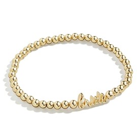 BaubleBar Script Bride Pisa Stretch Bracelet - 14kt Gold-Plated Beaded Bracelet, Stacking Bracelets, Bachelorette & Wedding Jewelry, Bride Letters, Fashion Jewelry for Women - Gold/Pave
