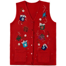 Ugly Christmas Knitted Sweater Vest Women Cute Button Open Front Sweater Tank Casual Holiday Cardigan Vest Top