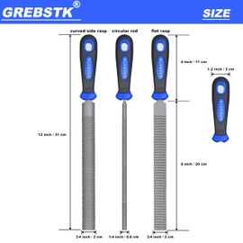 GREBSTK 12 inch Wood Rasp File Set with Rubber Grip Wood Course Cut Rasp 3 PCS Set, Round, Half-Round, Flat File Rasp