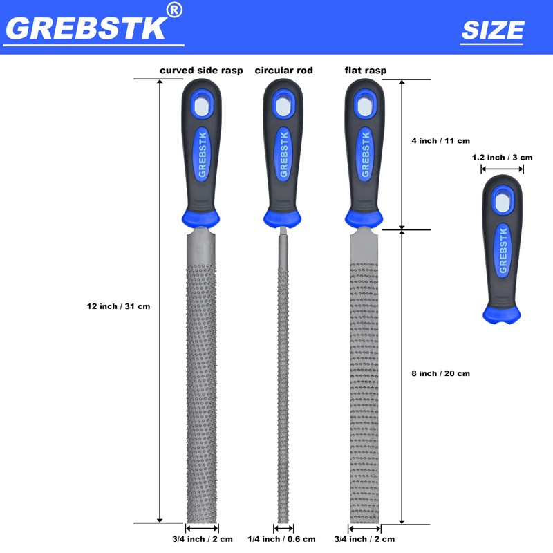 GREBSTK 12 inch Wood Rasp File Set with Rubber Grip