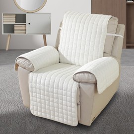 MIFXIN Recliner Cover Armchair Couch Cover Velvet Plush Sofa Cover for 1 Seat Reclining Chair Non-Slip Washable Slipcover Furniture Protector with Elastic Straps Stay in Place (Beige)