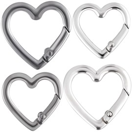 HINZIC 4pcs Heart Shaped Keychain Clip, Zinc Alloy Heavy Duty Heart Carabiner, Spring Snap Clasp Hook for Camping Hiking Fishing Traveling- Black & Silver