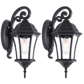 GOALPLUS Black Wall Lantern Light with Dusk to Dawn Sensor, 2 Pack Outdoor Wall Light for Porch Door, Large Wall Mount Sconce for Garage