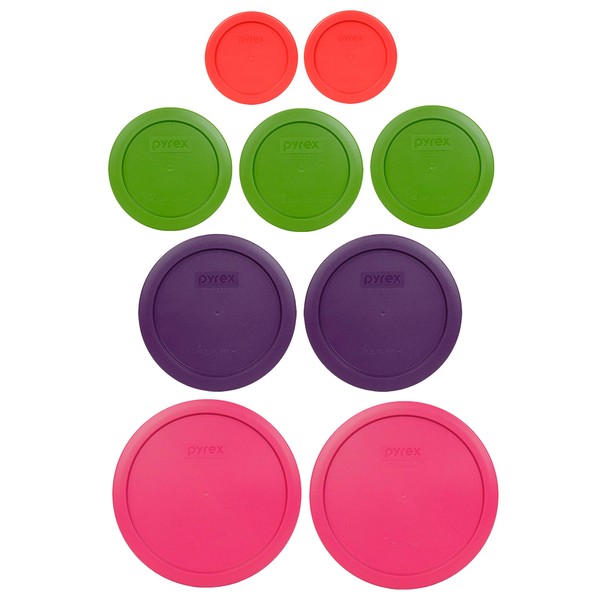 Pyrex Pyrex 9 Item Bundle: (2) 7402-PC Fuschia Pink Lids,