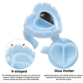 100PCS Glue Rings Lash Glue Holder Heart-Shaped Lash Glue Rings Cups for Eyelash Extension Supply,Round Quick Blossom eyelash glue holder Finger Hand Beauty Tools(Blue)