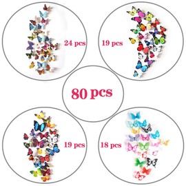 80 PCS Butterfly Wall Decals, 3D Butterfly Wall Decor Stickers for Home Wall Decor Room Nursery Decor