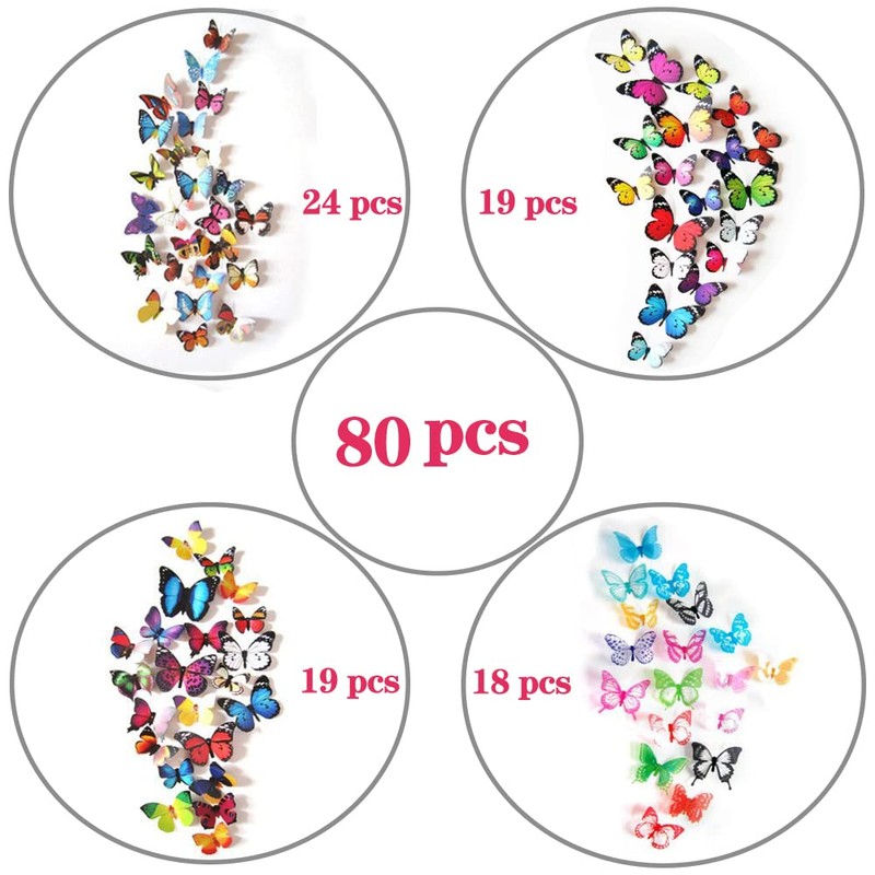 80 PCS Butterfly Wall Decals, 3D Butterfly Wall Decor Stickers