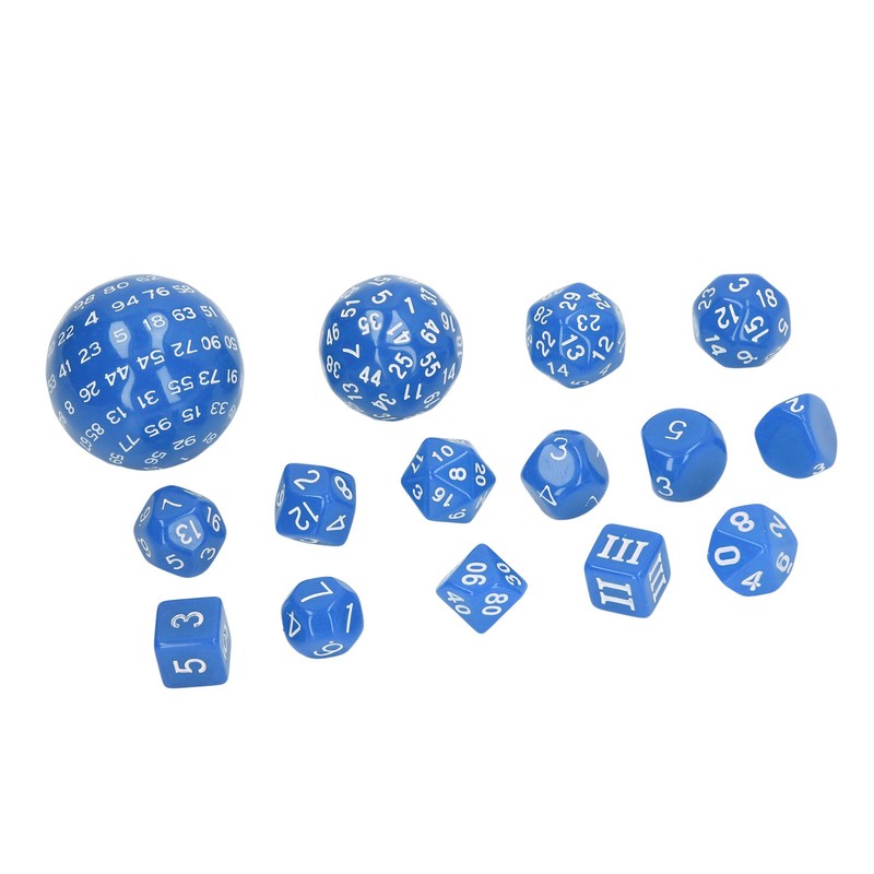 15pcs Complete Polyhedral Dice Set Acrylic D3 to D100 Spherical