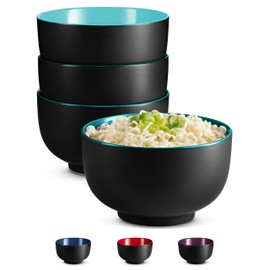 KooK Ramen Bowl, Japanese Bowls, Noodle Bowls, Large Soup Bowl, Ceramic, Large Capacity, For Ramen, Pho, Udon, Soba, Microwave and Dishwasher Safe, 34 oz, Set of 4 (Black/Teal)