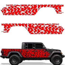 Factory Crafts Side Graphics Kit Vinyl Decal Wrap Compatible with Jeep Gladiator 2019-2021 - Tire Tracks Red