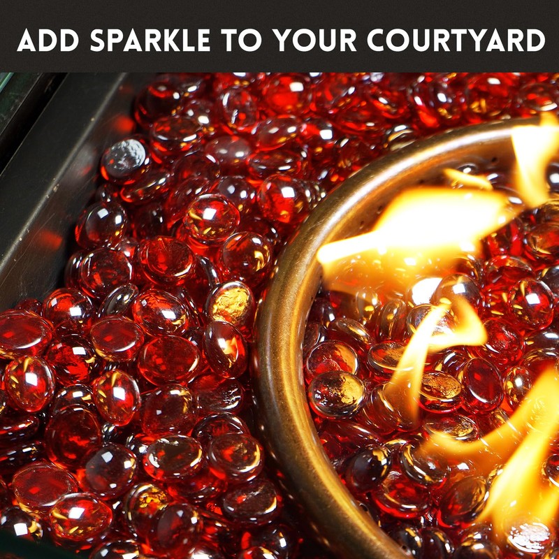 GasSaf Red Fire Glass Beads for Outdoor Fire Pit, Fireplace,