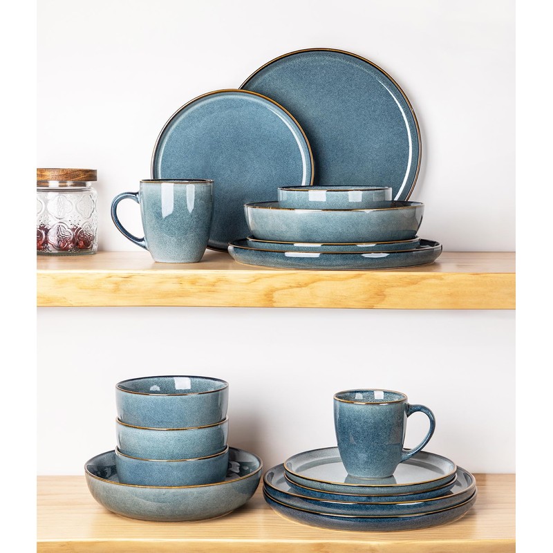 GBHOME Ceramic Dinnerware Sets for 4, 12 Pieces Stoneware Plates
