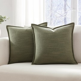 Meekio Set of 2 Olive Green Pillow Covers 16 x 16 inches Flange Edge Pillow Covers Textured Throw Pillow Covers for Neutral Home Decor