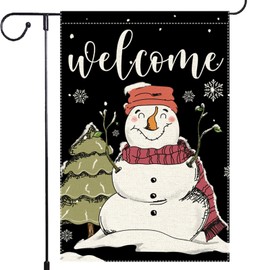 Let It Snow Snowman Snowflake Winter Christmas Garden Flag 12x18 Inch Double Sided Burlap, Cardinal Red Farmhouse Yard Outdoor Decorative Flag (RMQ-60)