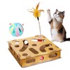 Interactive Wooden Cat Toy Box with Balls & Teaser Wand