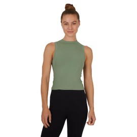 Yogalicious Womens 2 Pack Airlite Melissa Mock Neck Crop Tank - Lily Pad/Gardenia - Large