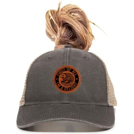 One Size Black/Tea Ponytail First of All I'm A Delight Possum Leather Patch Ponytail Mesh Back Cap