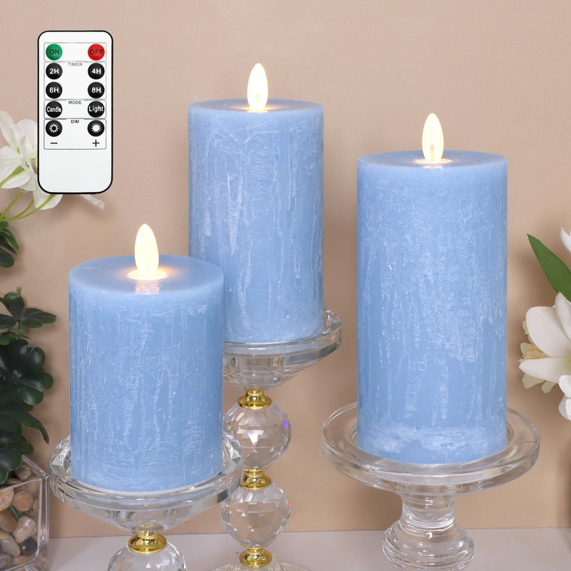 Rustic Blue Flameless Candles with Remote Control & Timer Function
