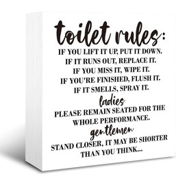 Toilet Sign, Funny Toilet Rules Sign, Rustic Box Sign Decor Tabletop, Neutral Gender Bathroom Decor, Guest Bathroom Decor, Toilet Rules Box Sign, Freestanding Bathroom Desk Sign, Bathroom Decoration