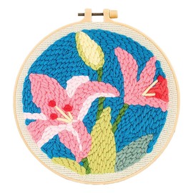 Punch Needle Set Anfänger, Punch Needle Kit, Stickerei Set, Punch Needle Embroidery Starter Kit, Mit Stickrahmen, Punch Needle, Punch Needle Stoff, Fäden, Einfädelhilfe (Lilien)