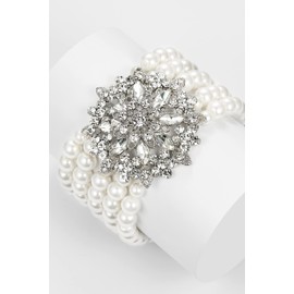 BABEYOND 1920s Flapper Imitation Pearl Bracelet Great Gatsby Elastic Pearl Bracelet Roaring 20s Accessories Jewelry 5 Rows, Imitation Pearl