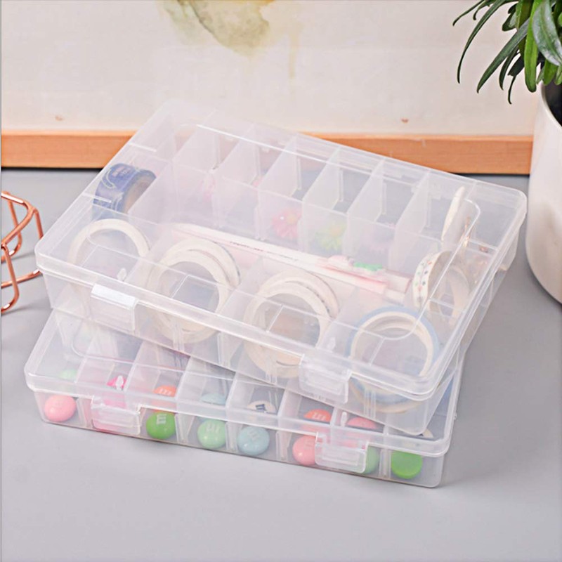 Sorting Box, Portable 24 Grid Clear Hard Plastic Adjustable Jewellery
