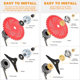 HK 9" x36 Teeth Carbide Tipped Blades & 3 Teeth Brush Cutter Blade, Weed Eater Blades Metal with Universal Adapter Kit, for 1" (20 mm or 25.4 mm Arbor), Compatible with Husqvarna, Stihl, Fsx, and More