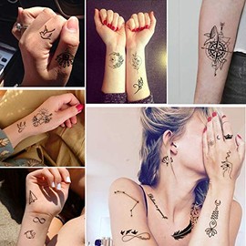 Yazhiji - Tatuajes temporales pequeños impermeables – 60 hojas, constelaciones de estrellas lunares, brújula de música, líneas de anclaje, flores para niños, adultos, hombres y mujeres.