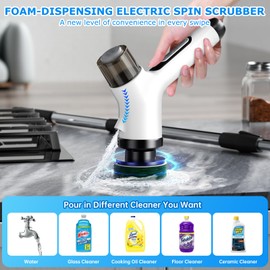 Wikihhome Electric Spin Scrubber,Cordless 2 Speeds Shower Scrubber with Foam &Remote Control,IPX7 Waterproof Adjustable Electric Scrubber for Cleaning with 7 Replaceable Brush for Bathroom Kitchen Car