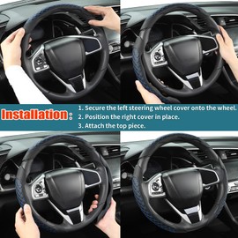 GIANT PANDA Leather Steering Wheel Cover, Car Accessories Interior, 3-Piece Steering Wheel Cover Universal for 99% Car, SUV, Truck (Diamond Quilt Blue Grey)