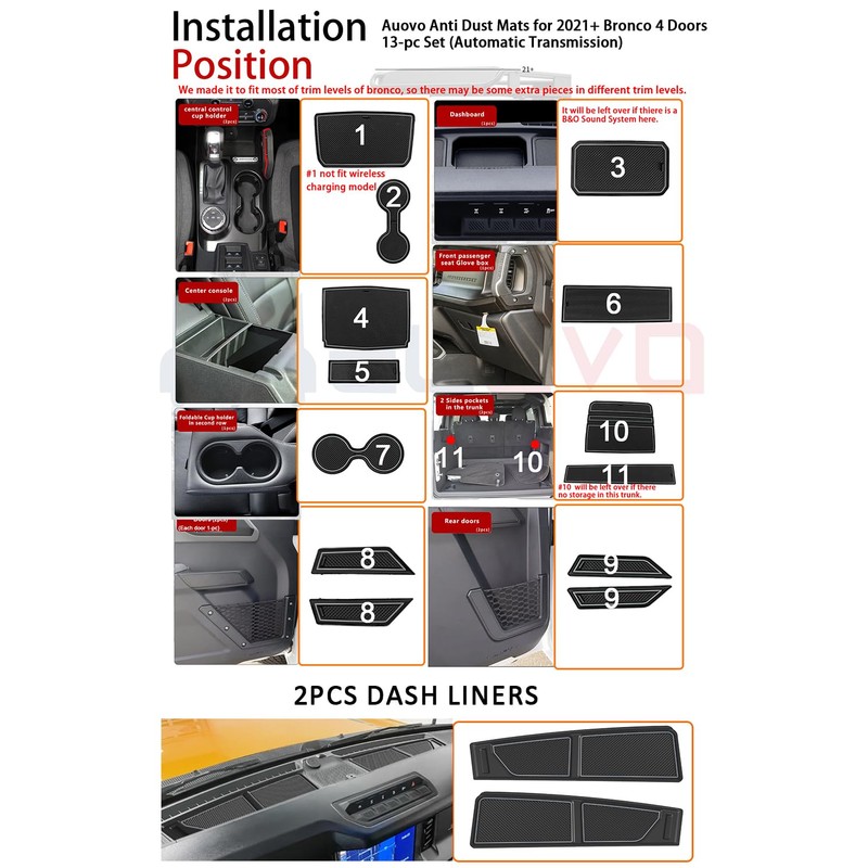 Auovo Anti Dust Mat Compatible with Ford Bronco Accessories 2021