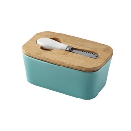 LEIDSANY Mantequera de Cerámica con Tapa Hermética de Silicona y Cuchillo Integrado - Recipiente para Mantequilla Multiusos, Mantiene Frescura y Sabor