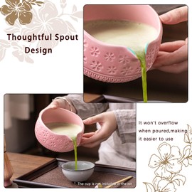 Buucup Matcha Whisk Set, Ceramic Matcha Set Includes Matcha Bowl, Matcha Whisk and Holder, Bamboo Scoop, Scoop Rest, Sifter and Tea Towel - 7 Pcs Matcha Kit for Matcha Lovers (Pink)