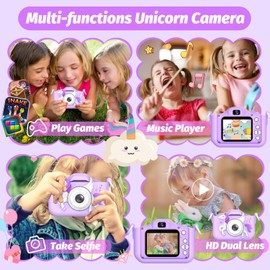 Unicorn Kids’ Camera, Christmas, Birthday Gifts for Boys Age 3-12, 1080P HD Selfie Digital Video Camera, Cute Little Girls’ and Boys’ Gifts/Toys for 3-9 Years